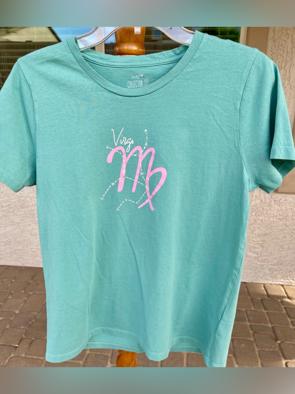 J. Crew Factory Teal Short-Sleeve Virgo Graphic Tee with Pink Accent